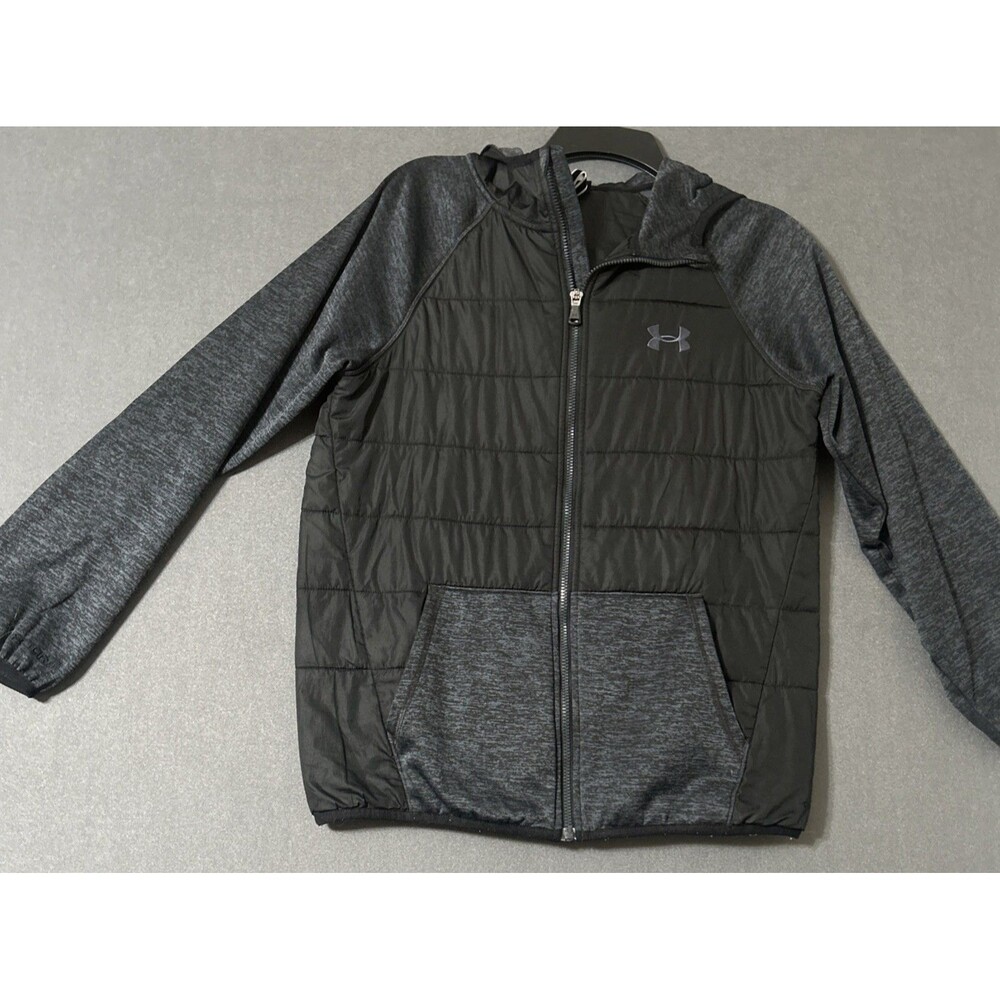 Under Armour Spring Jacket Boys Black Puffer Full Zip Hoodie Sz Youth XL